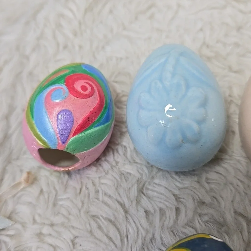 Vintage Easter Egg Tree Ornaments Lot of 10 Hand Painted Wooden Ceramic European